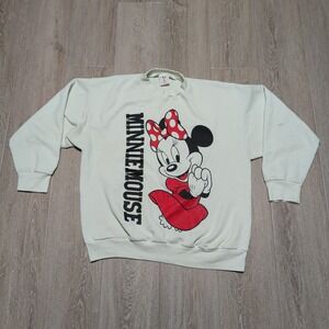 Vintage Disney Wear Minnie Mouse‎ Sweatshirt White Double Sided AOP USA 90s
